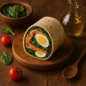 Wrap met zalm, spinazie en ei