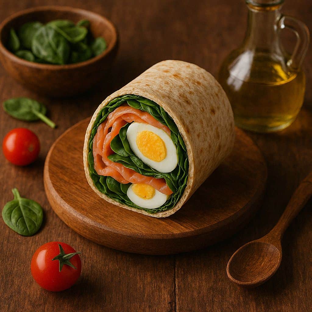 Wrap met zalm, spinazie en ei