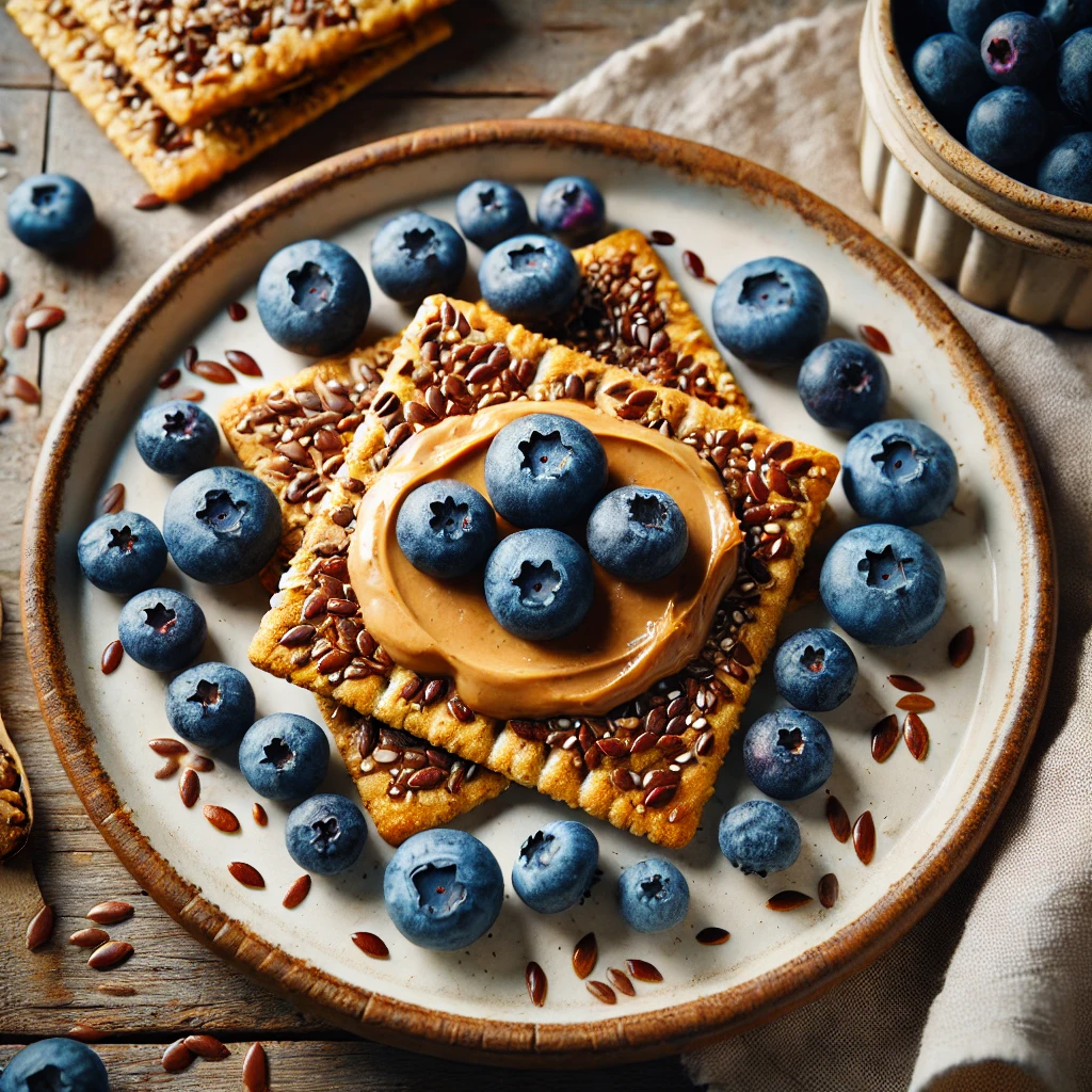 Zadencrackers met amandelpasta en bosbessen