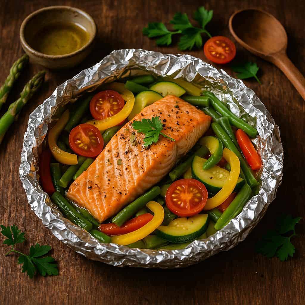 Zalm in folie met groenten
