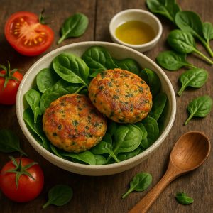 Zalmburgers met spinazie