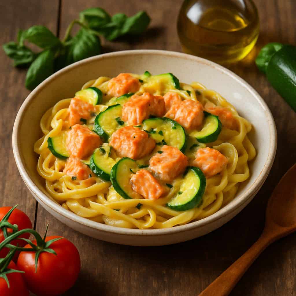 Zalmpasta met courgette