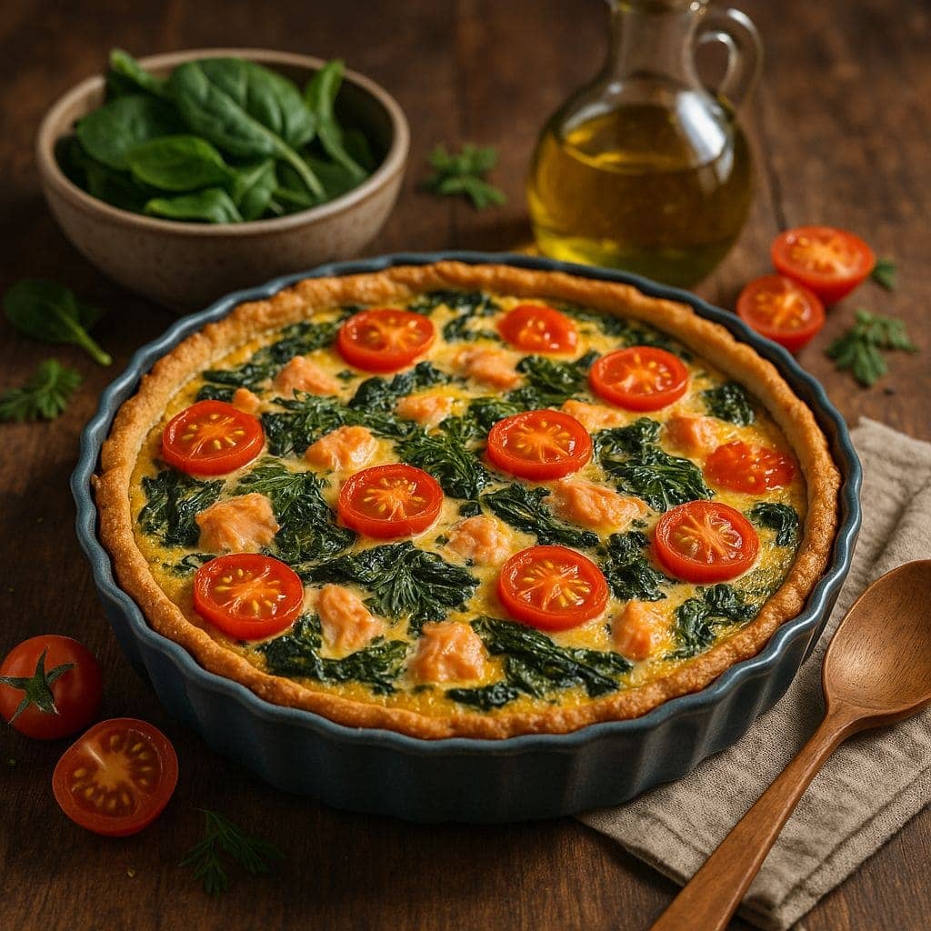 Zalmspinazie quiche uit de oven
