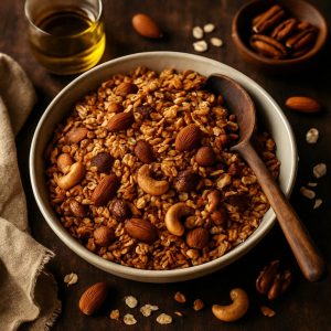 Zelfgemaakte granola met noten