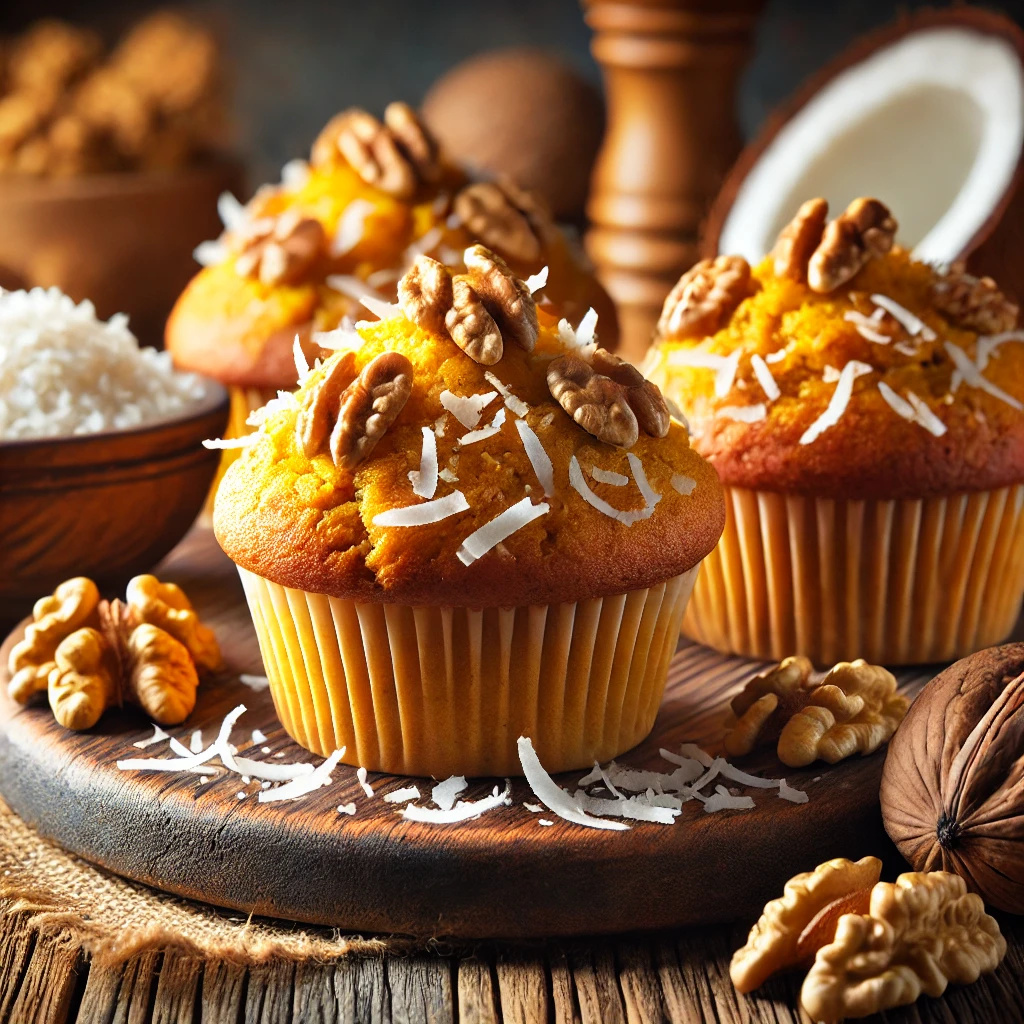 Zoete Aardappel Muffins met Kokos en Walnoten
