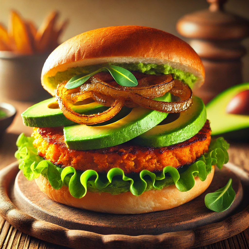 Zoete Aardappelburger met Avocado en Ui