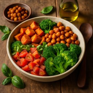 Zoete aardappel bowl met kikkererwten