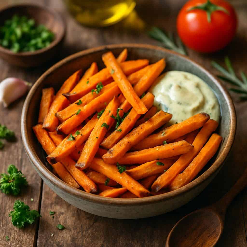 Zoete aardappel frietjes uit de oven