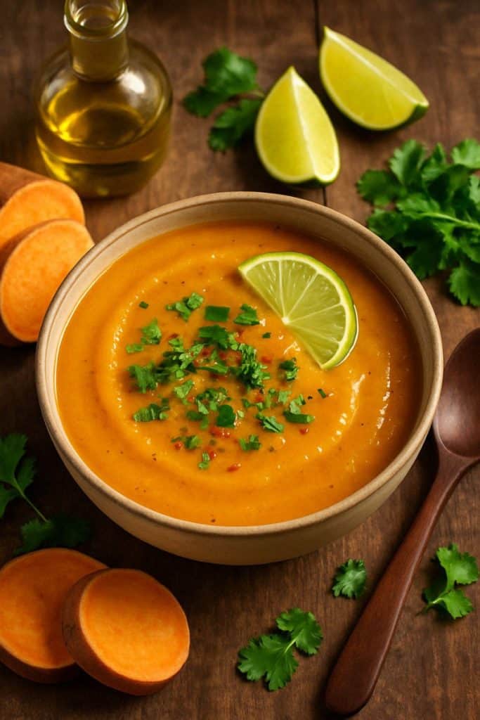 Zoete aardappelsoep met limoen