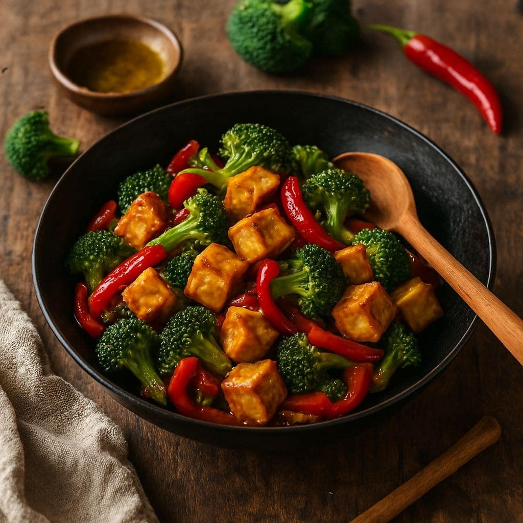 Zoete chili wok met tofu en broccoli
