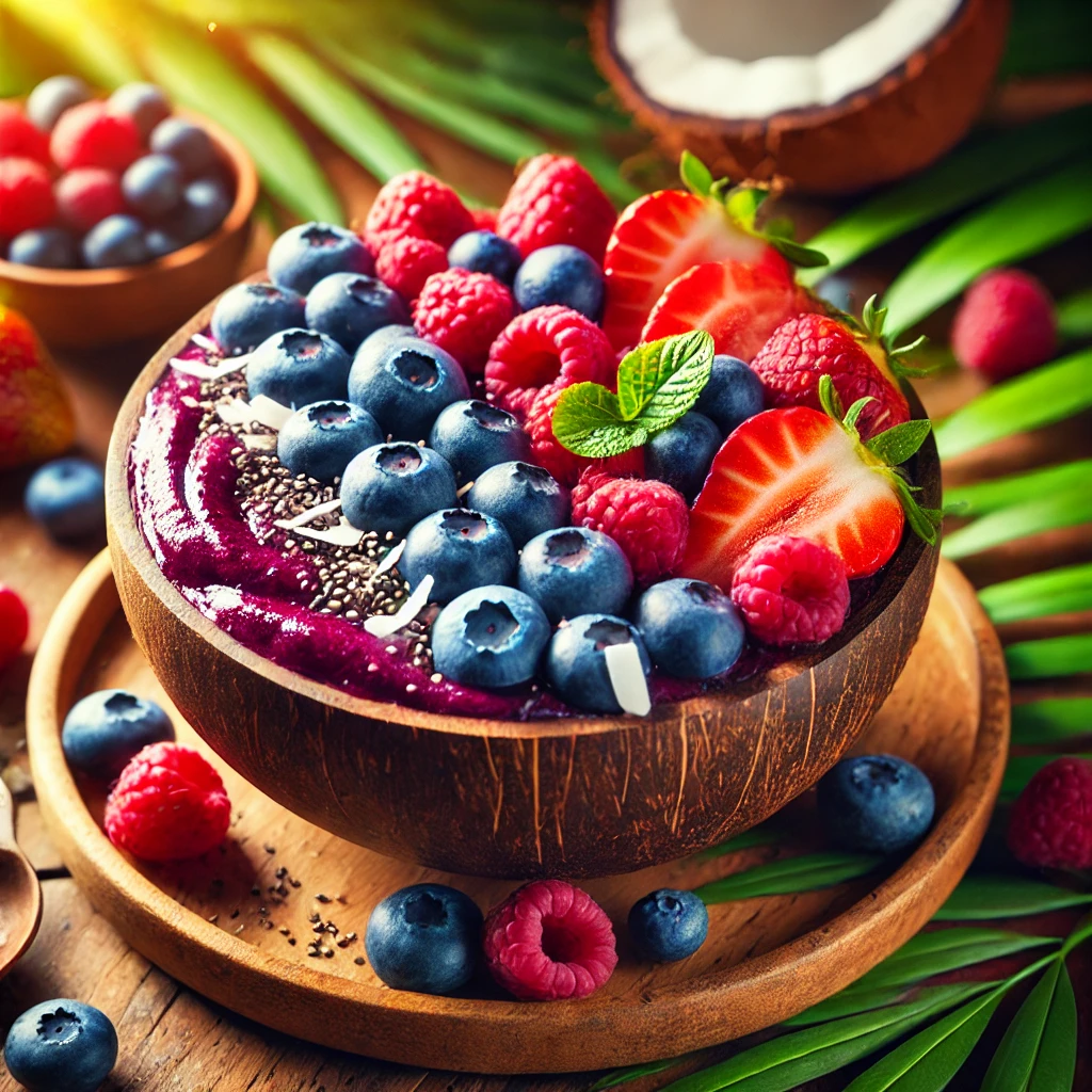 Zomers Açaí Bowl met Bessen en Kokosvlokken