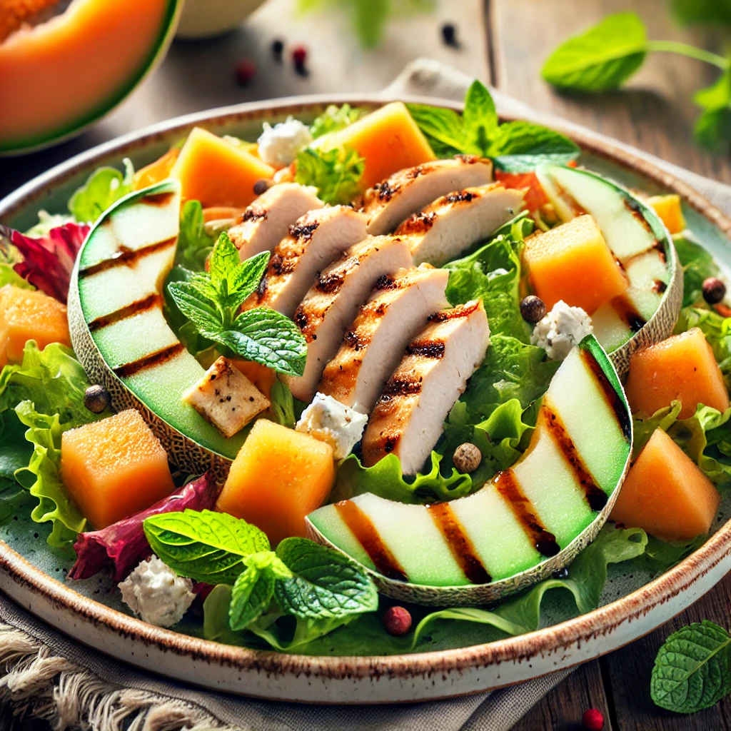 Zomersalade met kip, meloen en munt