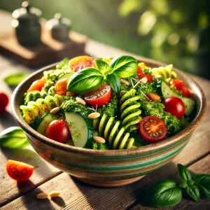 Zomerse Pastasalade met Groene Pesto en Groenten