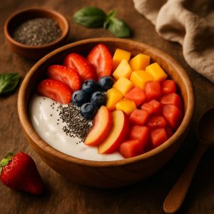 Zomerse fruit bowl met yoghurt en chia