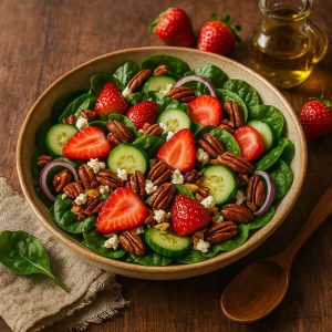 Zomerse salade met aardbeien en spinazie