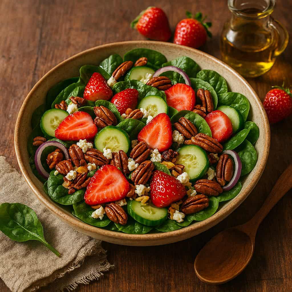 Zomerse salade met aardbeien en spinazie