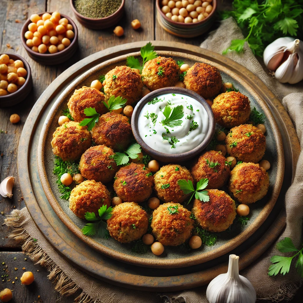 Zoutarme falafel met yoghurtdressing