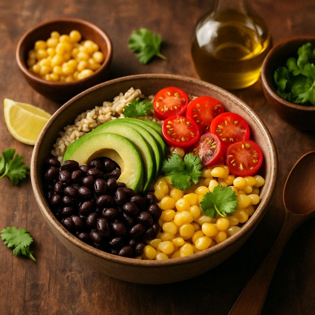 Zuid-Amerikaanse bowl met bonen en avocado