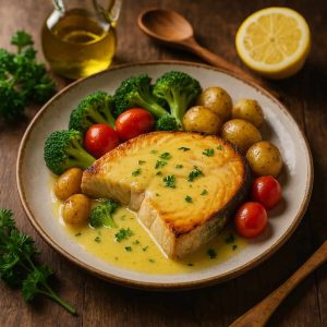 Zwaardvissteak met citroensaus