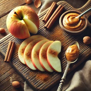 Appel met kaneel en een theelepel notenpasta