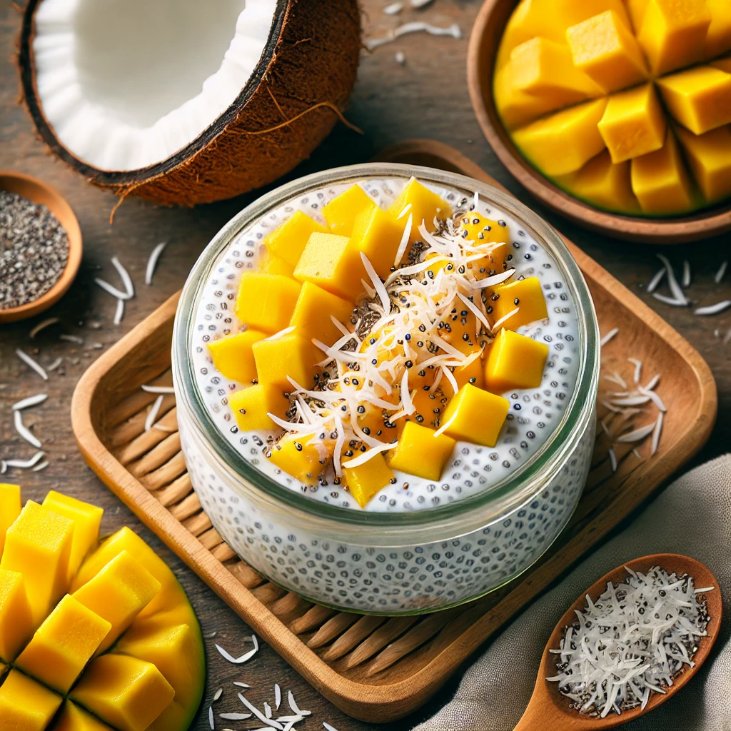 Chiazaadpudding met mango en kokosmelk