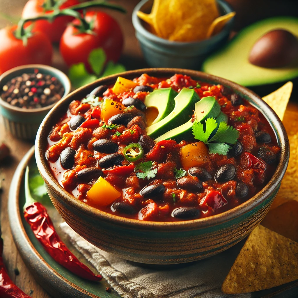 Chili sin carne met zwarte bonen en paprika