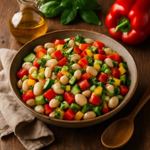 Frisse salade met limabonen en paprika