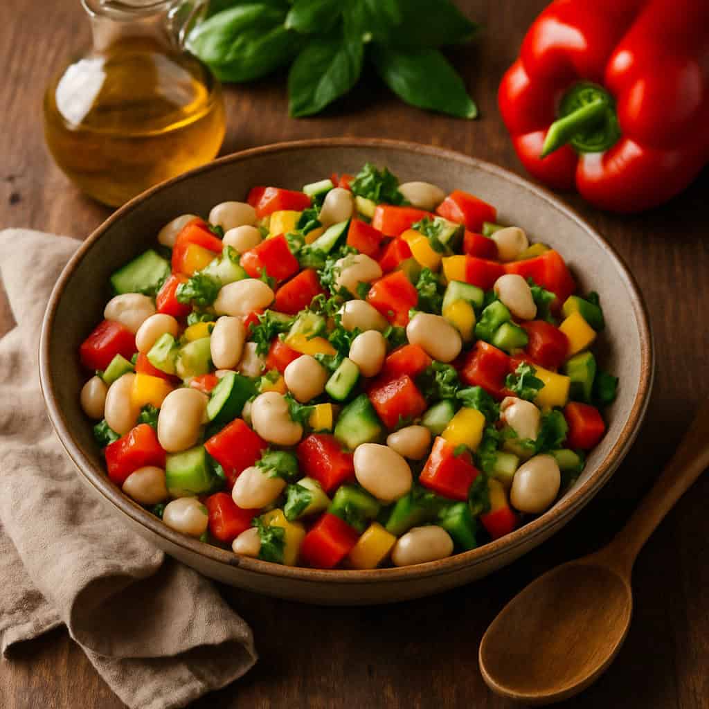 Frisse salade met limabonen en paprika