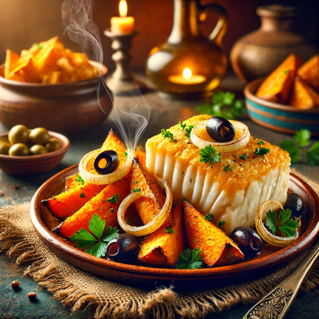 Portugese bacalhau met zoete aardappel