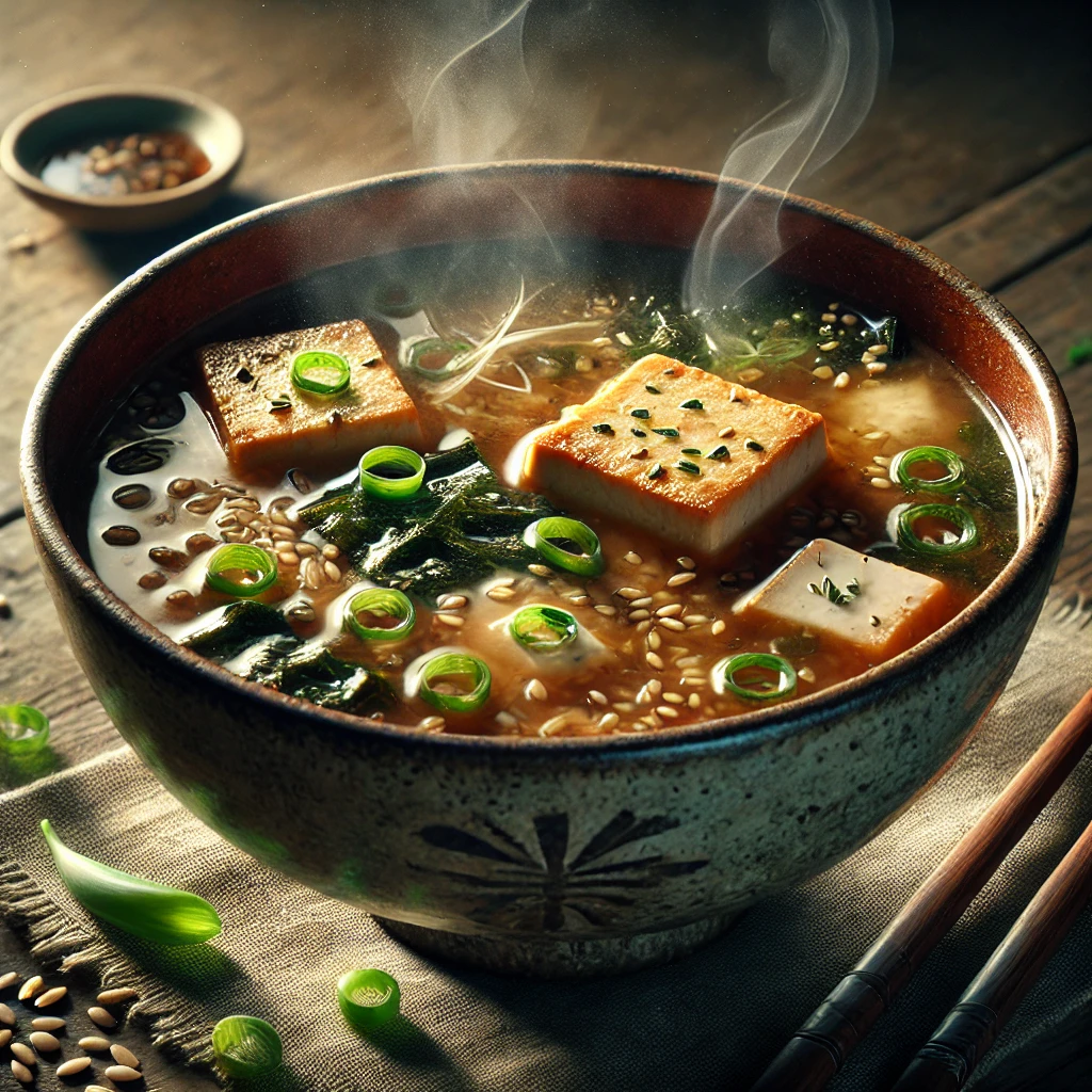 Volkoren misosoep met tofu en zeewier