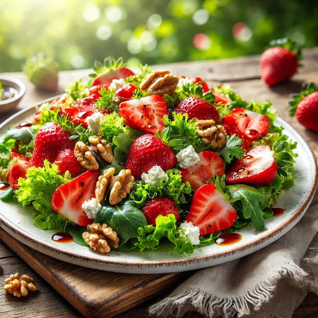 Zomerse salade met aardbeien en walnoten