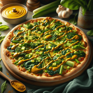 Bladgroenten Pizza met Kurkuma Saus