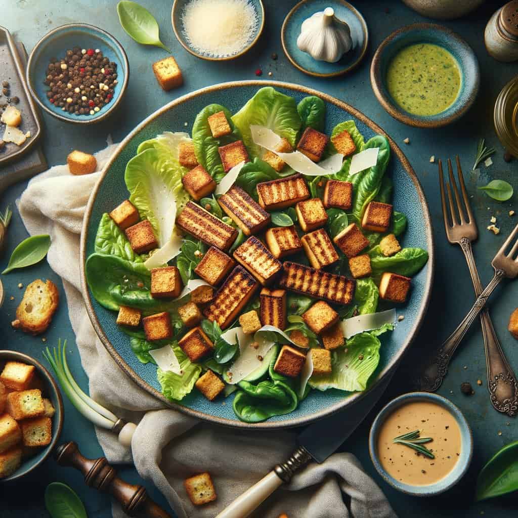 Geroosterde Tempeh Caesar Salade