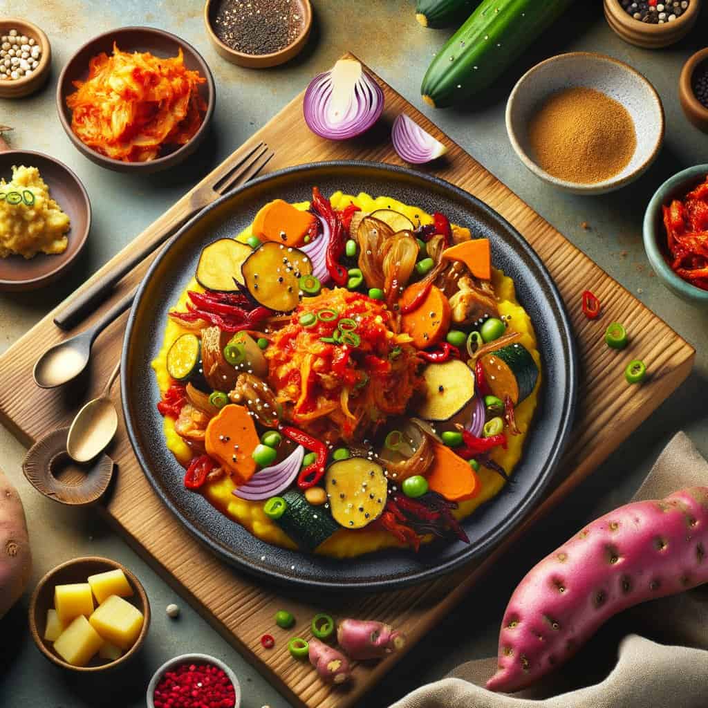 Kimchi Stamppot met Zoete Aardappel