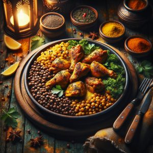 Kurkuma Kip met Linzen