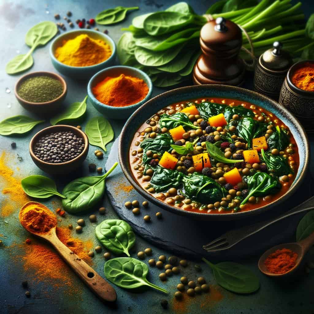 Linzen-Curry met Spinazie en Kurkuma