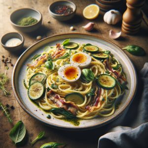 Oesterzwam Carbonara met Courgetti