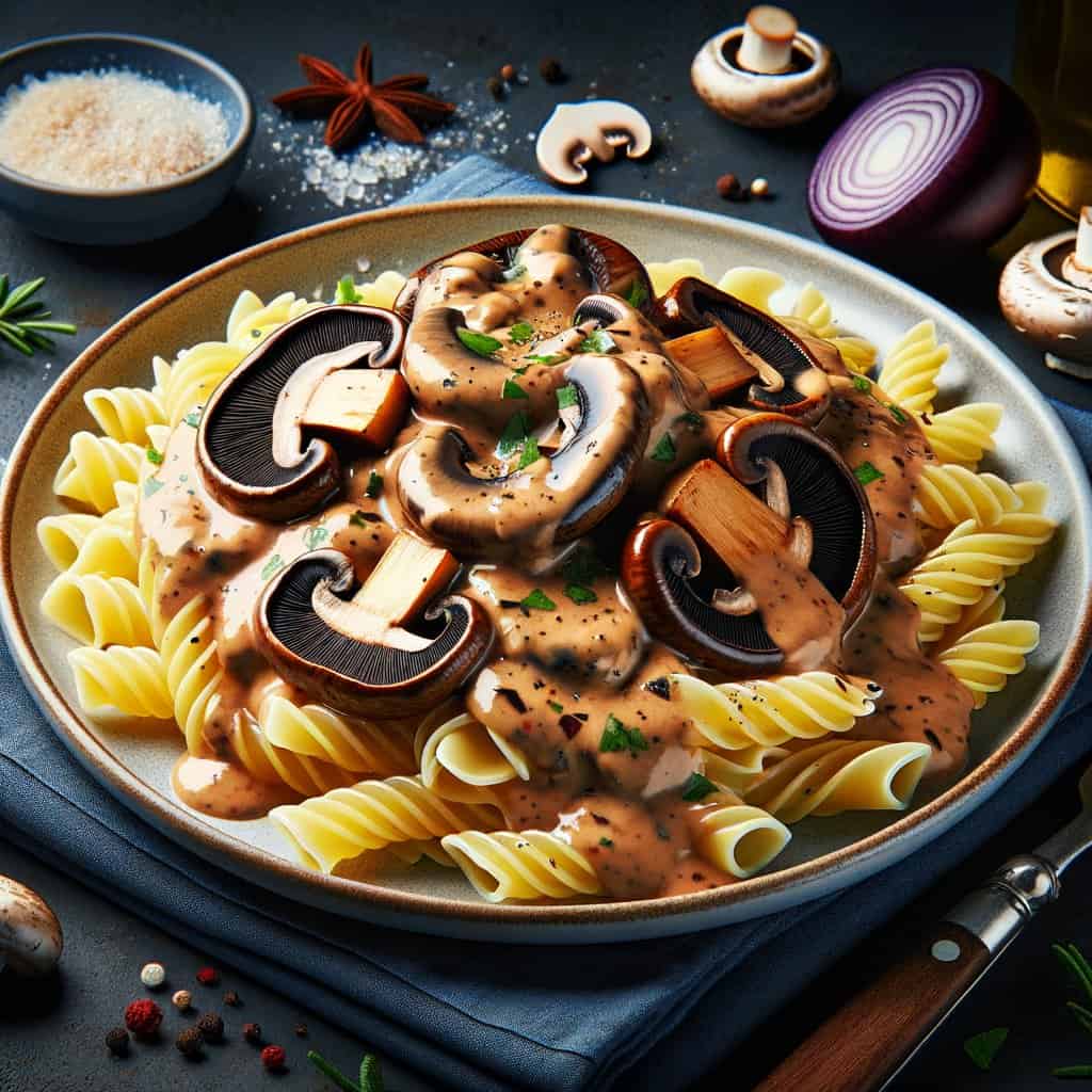 Portobello Stroganoff met Pasta