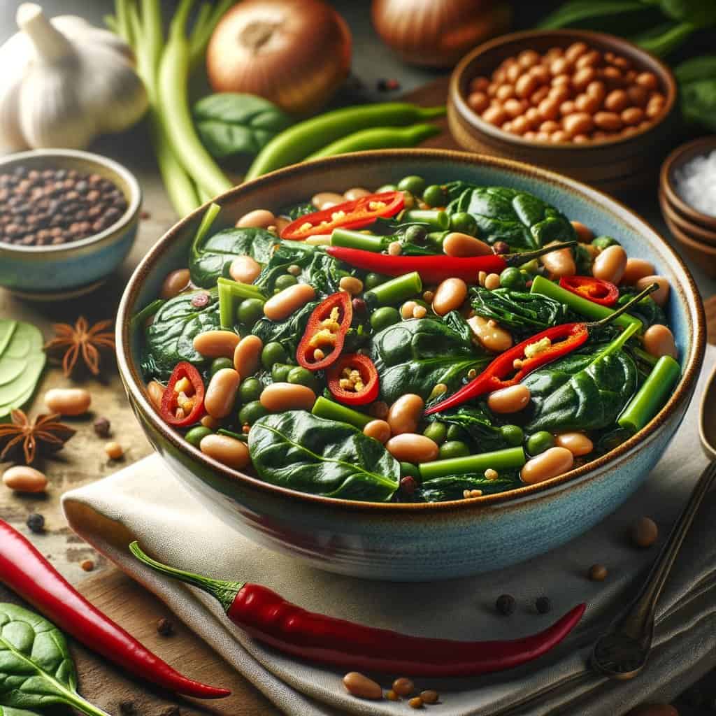 Spinazie-Bonen Chili met Gember