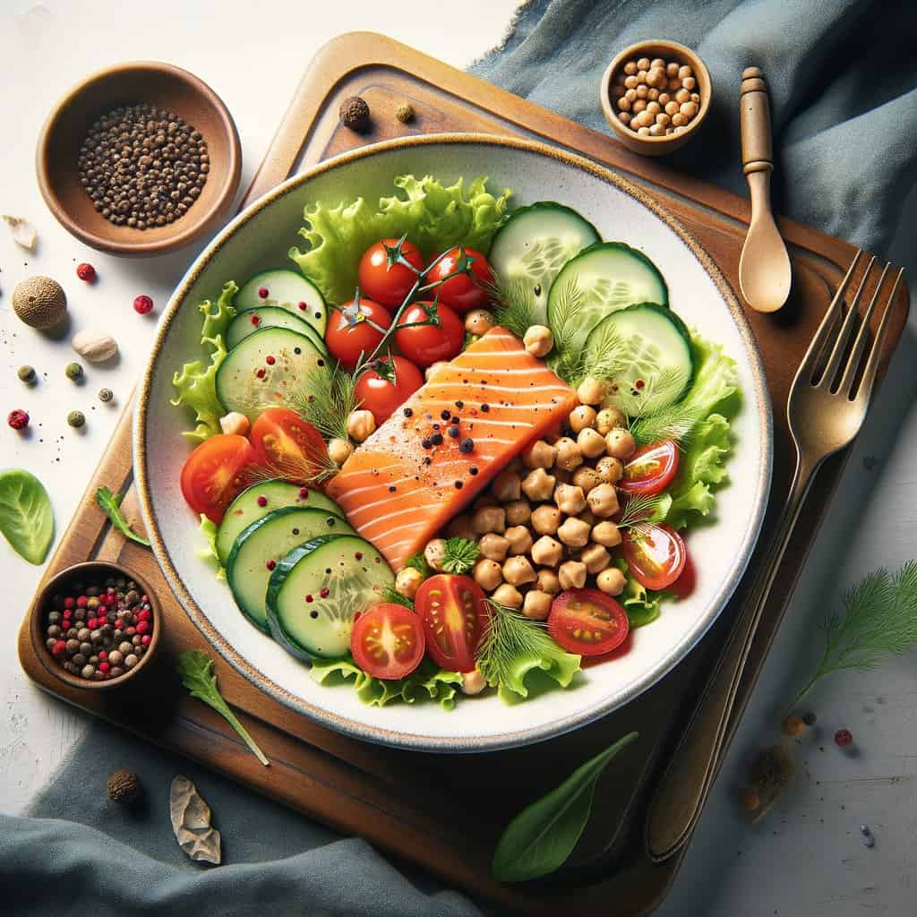 Zalm-Kikkererwten Salad Bowl