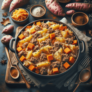 Zuurkoolschotel met Zoete Aardappel