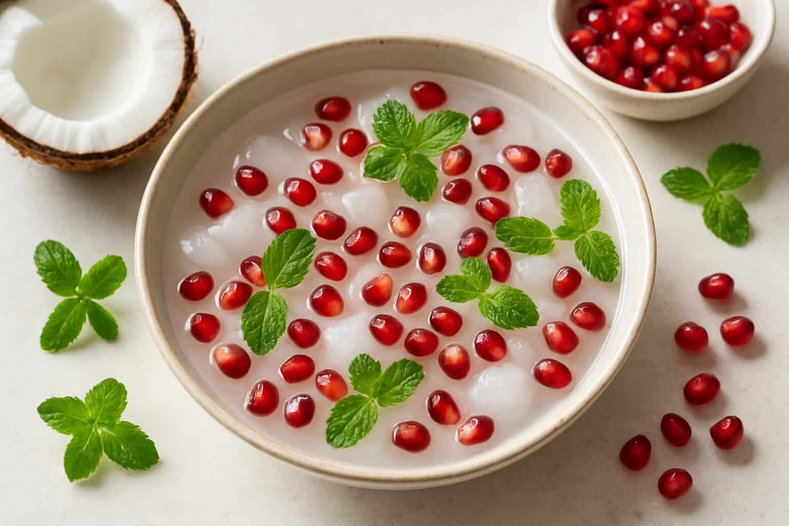 Kokoswater met Granaatappelpitten