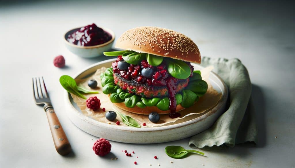 Spinazie-Beet Burger met Bessen Chutney