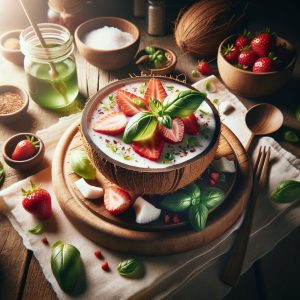 Kokoswater met Aardbei en Basilicum