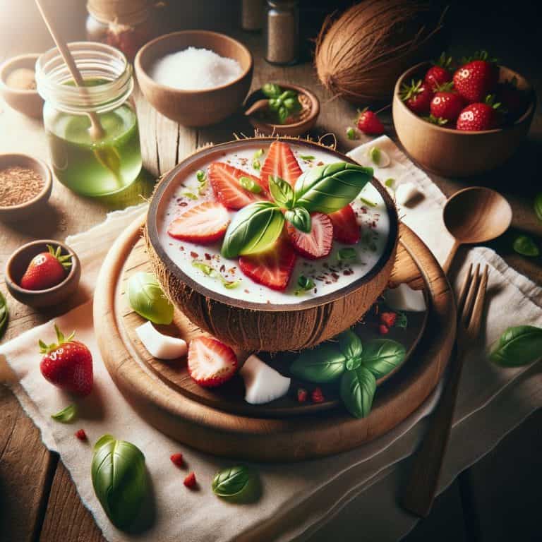 Kokoswater met Aardbei en Basilicum