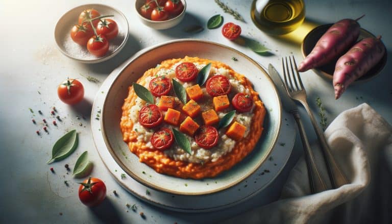 Romige Tomatenrisotto met Zoete Aardappel