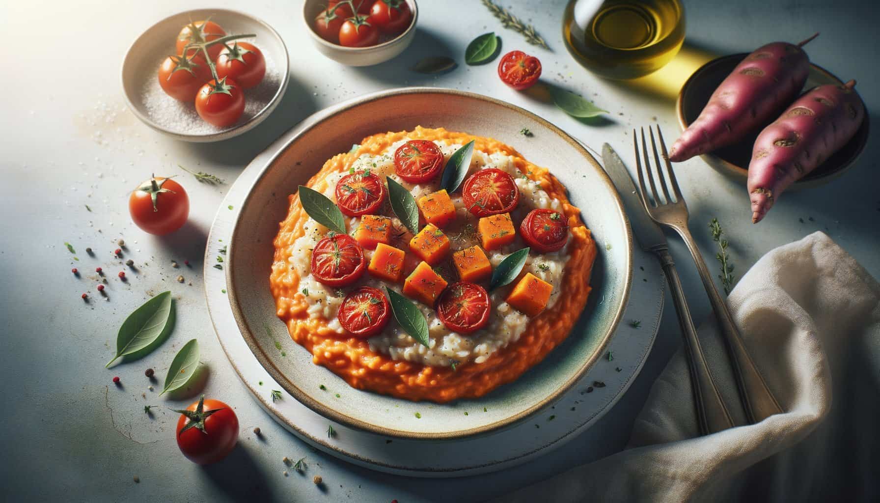 Romige Tomatenrisotto met Zoete Aardappel