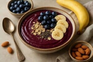 Açaíbowl met banaan en blauwe bessen