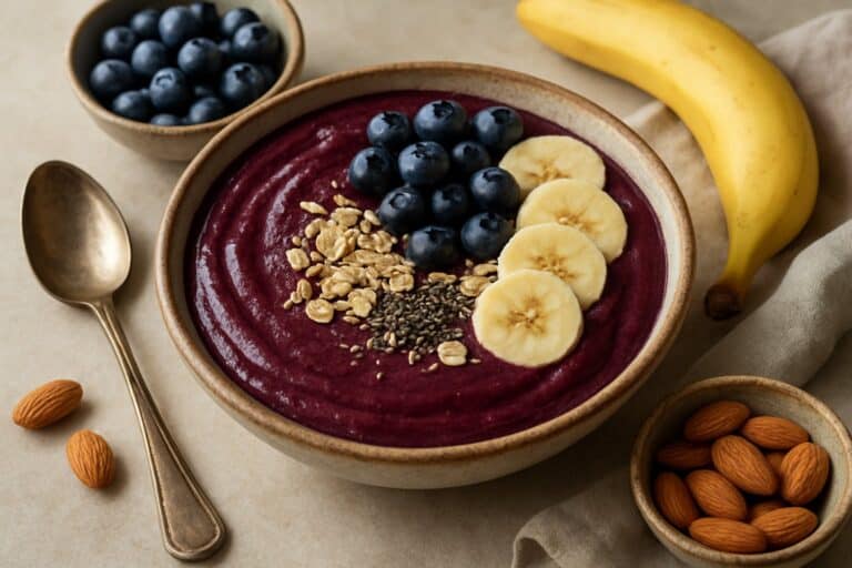 Açaíbowl met banaan en blauwe bessen