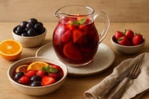 Alcoholvrije sangria met sinaasappel en rood fruit